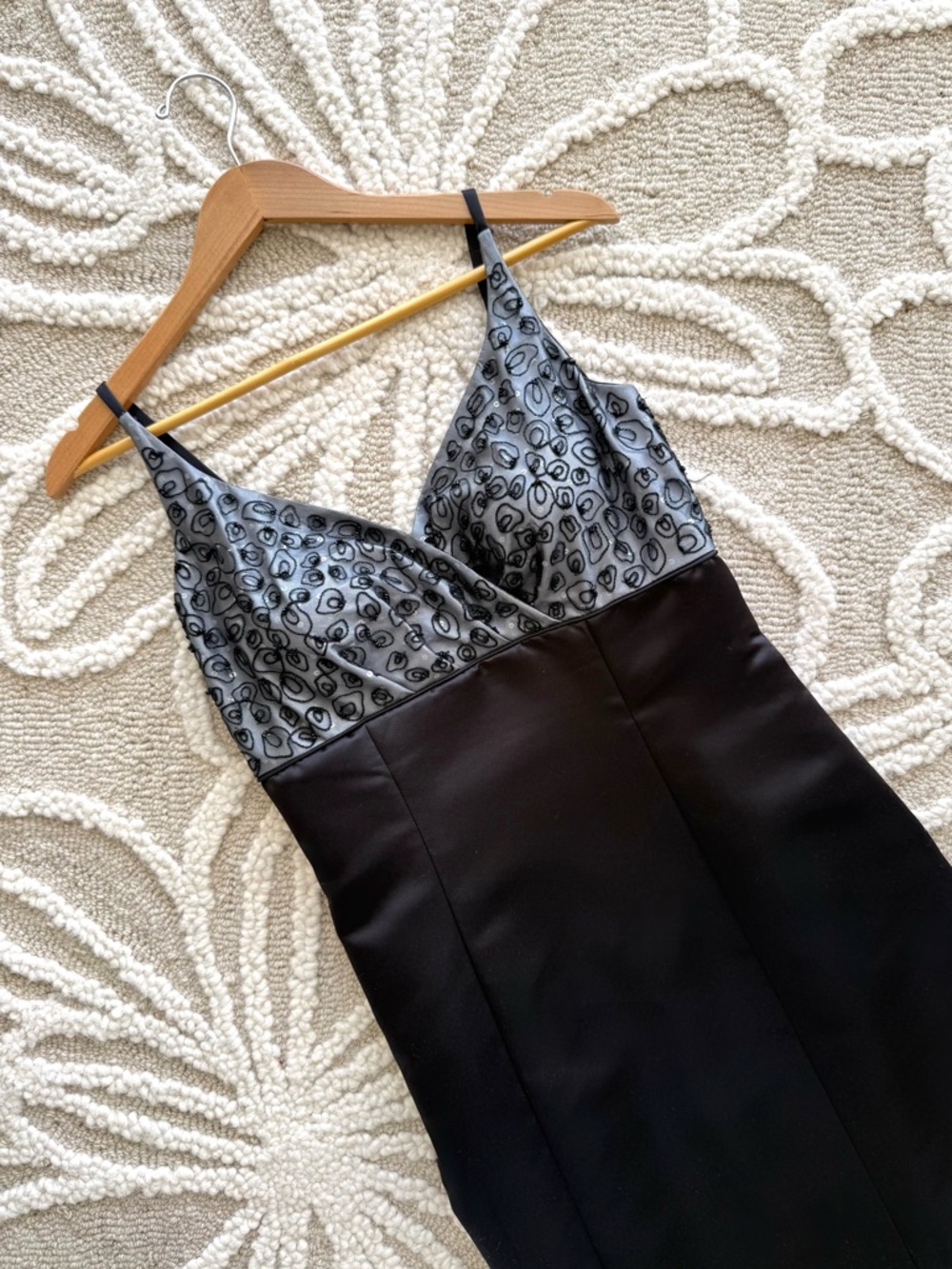 Black Slip Dress with Silver Patterned Bodice